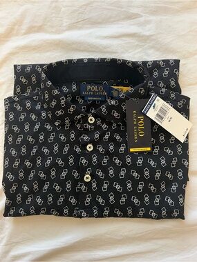NWT Polo by Ralph Lauren Men’s Black Geometric Performance Shirt Size M